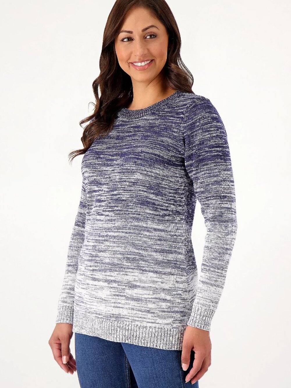 Denim & Co. Ombre Crew Neck Long Sleeve Sweater Tunic, Sz 5X a618659